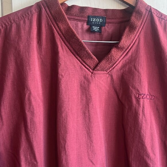 Vintage Izod Golf Mens XL X Large Maroon Windbreaker Pullover V-Neck Nylon - Picture 2 of 6